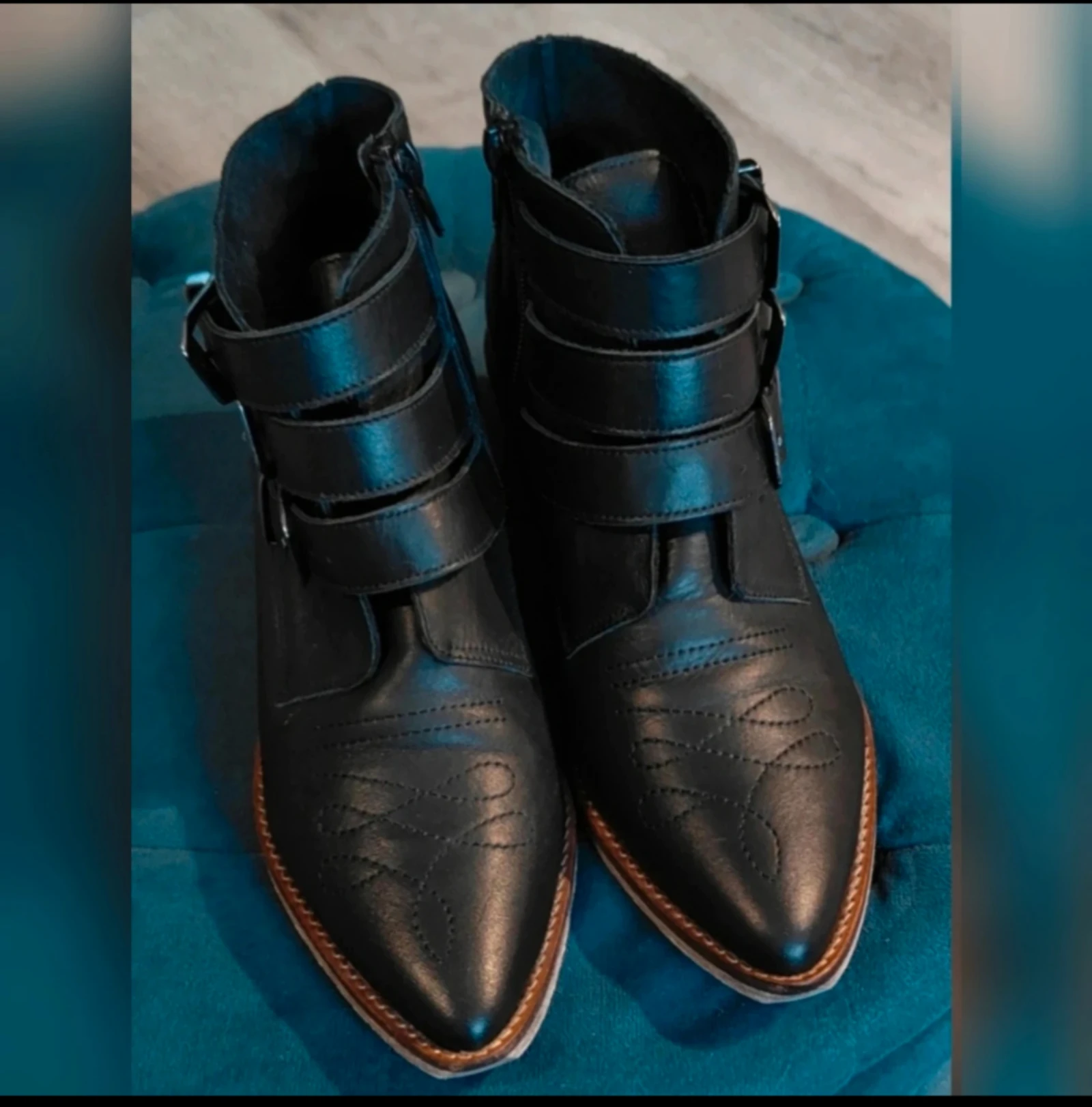 Stoere zwarte western stijl enkellaarsjes Bibob maat 37 – photo 2